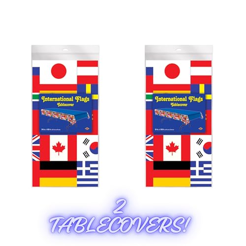 International Flag Table Cover Set - 2 Pack 54 x 108 Inches Multicultural Party Decorations