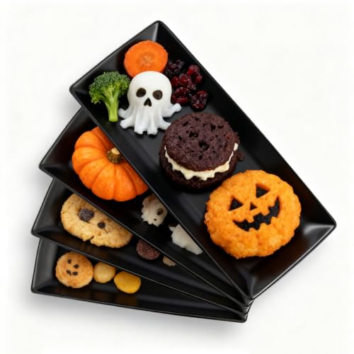 Black Porcelain Serving Platters Set of 4 - 14 Inch Rectangular Dinnerware