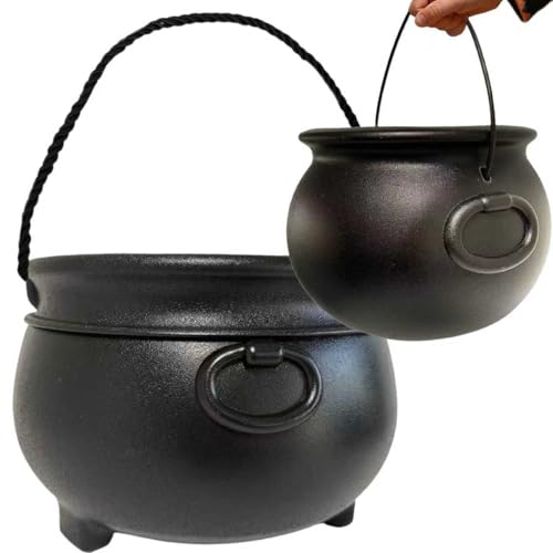 Halloween & St. Patrick’s Cauldron Set - Reusable Plastic Trick-or-Treat Buckets, 12 & 8 Inches