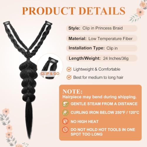 Clip-In Boho Braided Hair Extension - 24 Inch Black for Weddings Festivals
