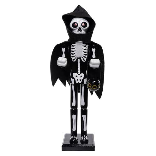 15-Inch Wooden Halloween Skull Nutcracker - Spooky Holiday Decor