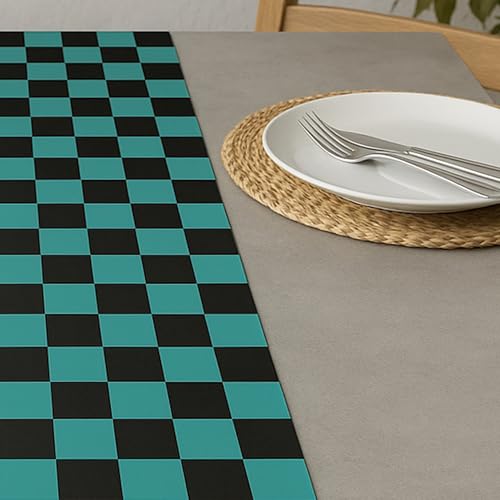 Black and Green Checkered Table Runner 14x108 Inch for Parties and Decor