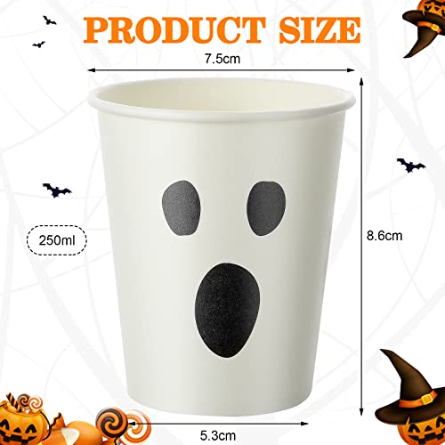 Halloween Ghost Paper Cups 50 Pack - 9 oz Disposable Party Cups