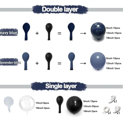 Navy Blue Black Balloon Arch Kit Double Stuffed for Birthday Baby Shower Wedding Halloween