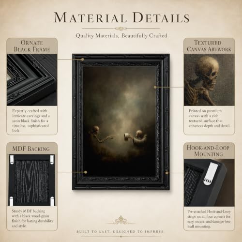 Skeleton Bathroom Wall Art Canvas - Framed 11" x 9" Skeleton Wall Decor - Funny Halloween Restroom Artwork