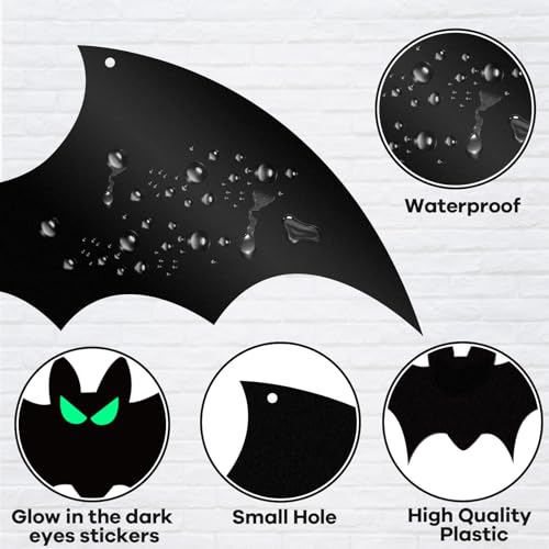 Halloween Hanging Bat Decorations Set - 18 Waterproof Creepy Bats with Glowing Eyes for Outdoor Yard and Party Decor