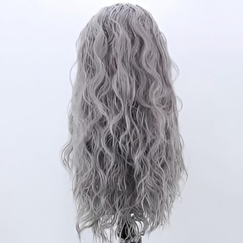 Silver Grey Long Curly Synthetic Lace Front Wigs for Women Free Part Pre Plucked Natural Hairline Lace Front Synthetic Cosplay Wigs Glueless Daily Wear Costume Wig 24 Inches