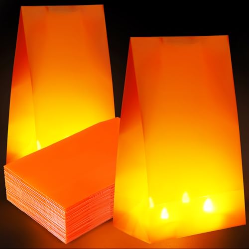 Halloween Plastic Luminaria Bags - Orange Candle Lantern Set of 24