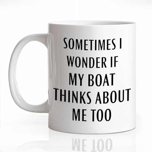 Funny Sometimes I Wonder If My Boat Thinks Ceramic Coffee Mug - Black