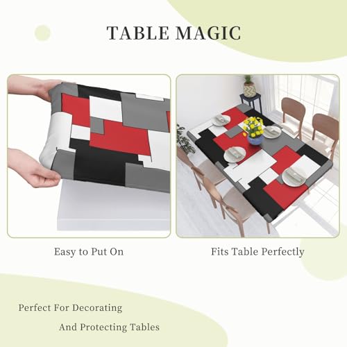 4Ft Waterproof Reusable Rectangle Tablecloth with Elastic Edge - Washable Kitchen Dining Cover