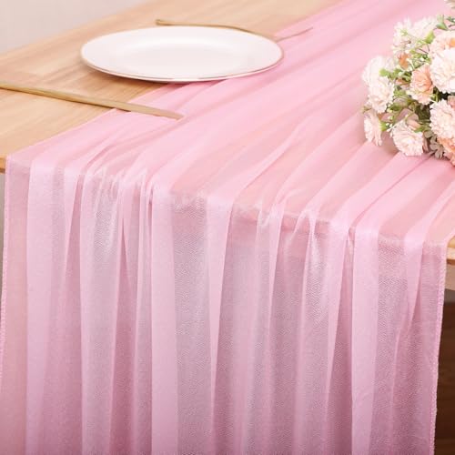 Blushing Pink Chiffon Table Runners 30x120 Inches - 4 Pcs, Spring Boho Rustic Wedding Decor