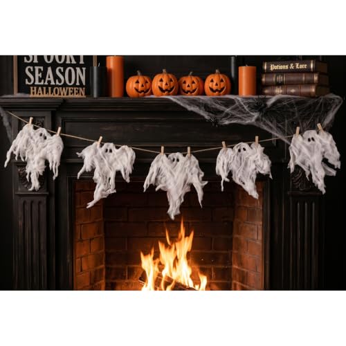Halloween Ghost Garland - 6Ft Rustic Halloween Decor for Mantel, Wall, Fireplace | Variation: Ghost Garland