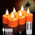 Orange Rechargeable Flameless Candles with Remote & Timer - Set of 6