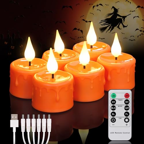 Orange Rechargeable Flameless Candles with Remote & Timer - Set of 6