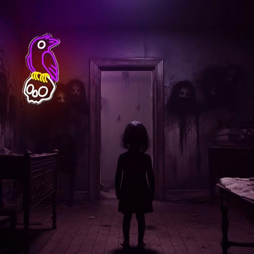 Purple Crow Neon Ghost Skull Sign for Wall Decor Gaming Man Cave Bar