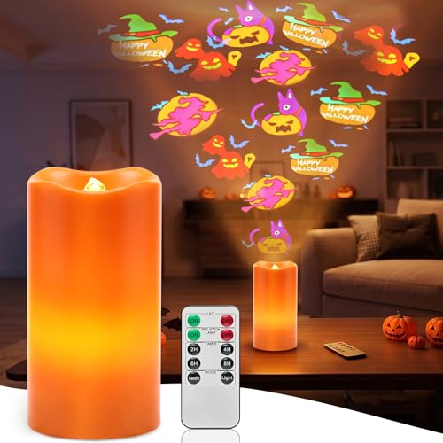 Hallowmas Flameless Candle Projector Light with Pumpkin Projection - Orange - Hallowmas