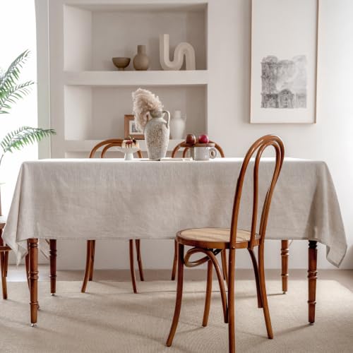Rectangular Linen Tablecloth 60x84 Inches - Natural French Flax, Machine Washable