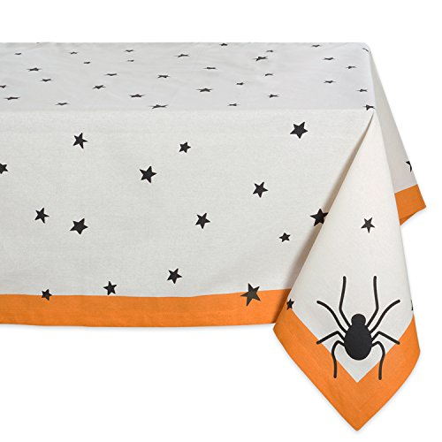 Halloween Tablecloth 52x52 Inch Black Stars & Spiders on Off-White Cotton