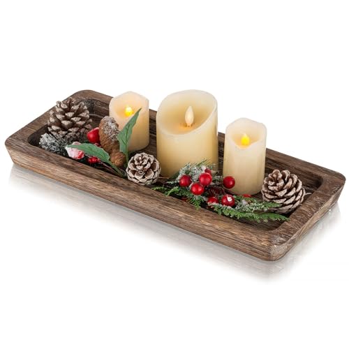 Rustic Wooden Decorative Tray with Handle - 15.7 x 6.8 Inches, Natural Paulownia