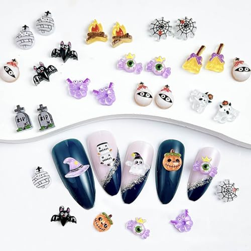 50Pcs Halloween Nail Art Charms Ghost Pumpkin Rhinestones for DIY Nails - Multicolored