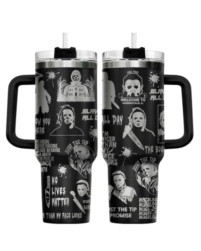 CreepyBlack 40 oz Insulated Tumbler with Handle - Halloween Horror Gift