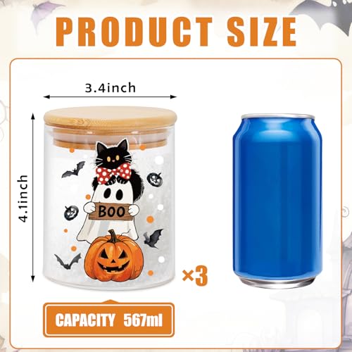 Halloween Glass Storage Jars Set with Airtight Lids - Ghost Pumpkin Truck Decor