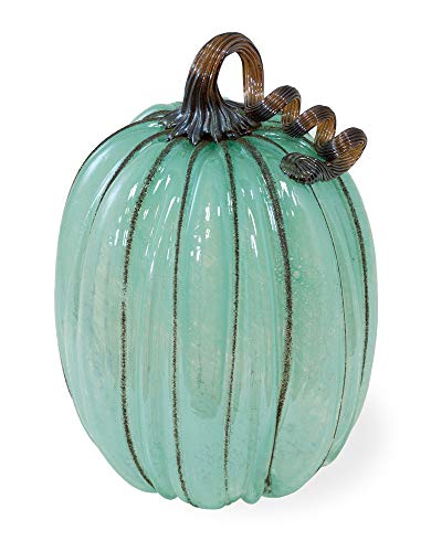 Handblown Glass Pumpkin Tabletop Décor - Blue Autumn, 7.5 x 11 Inches