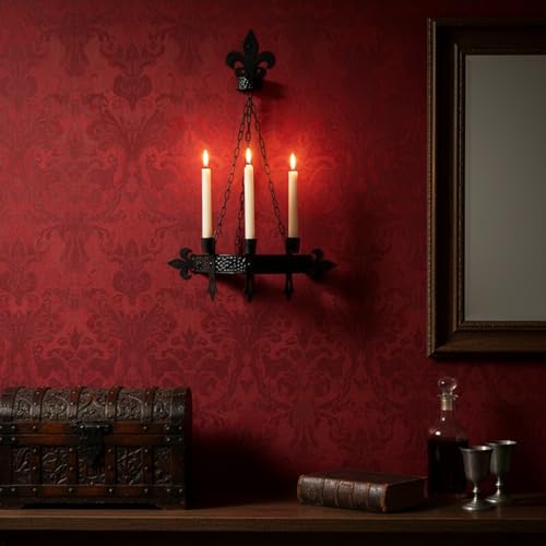Black Gothic Candle Sconce Wall Decor with 3 Taper Candle Holders