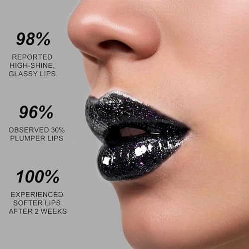 Hydrating Glitter Lip Gloss - Black, Long Lasting Shine & Plumping Effect