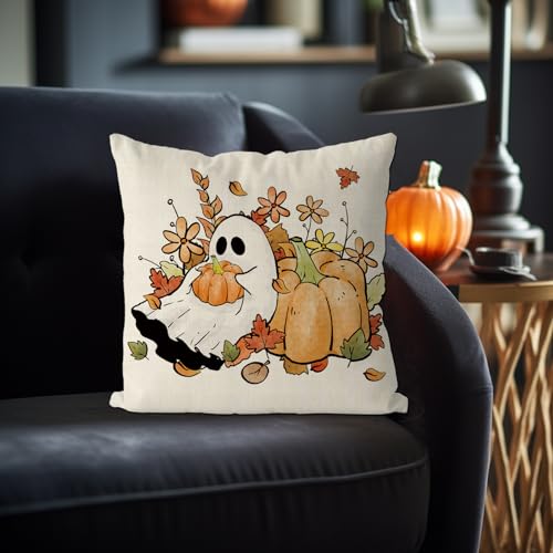 Halloween Pillow Cover 20x20 Inch Ghost Floral Fall Farmhouse Throw Pillowcase