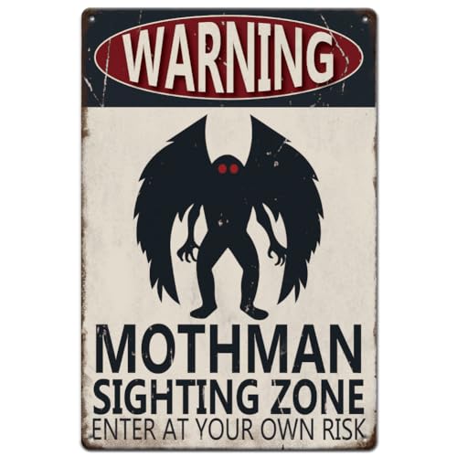 Mothman Sighting Zone Tin Sign - Cryptid Paranormal Warning Decor - 12x8 Inches