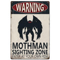 Mothman Sighting Zone Tin Sign - Cryptid Paranormal Warning Decor - 12x8 Inches