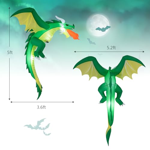 Halloween Inflatable Flying Fire-Breathing Dragon with LED Lights, 5.2Ft Outdoor Yard Decoration