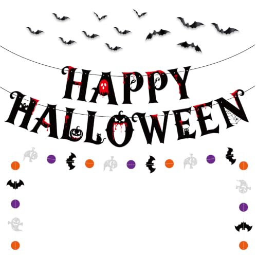 Halloween Black Bat Ghost Banner & Garland Set - Indoor Party Decorations
