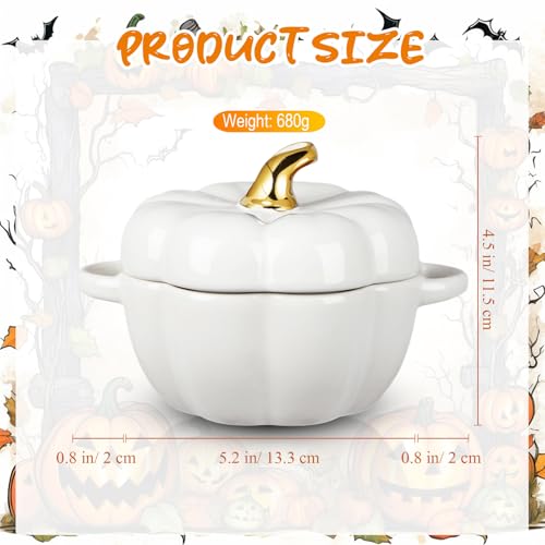 White Pumpkin Ceramic Soup Bowls Set - 6 Pcs 15 oz Halloween Kitchen Tableware