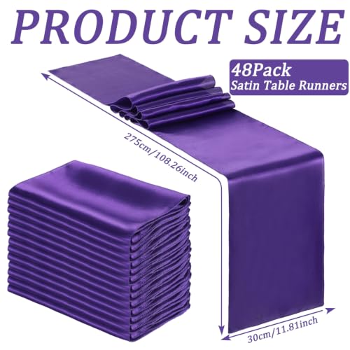 Purple Satin Table Runner Bulk Set - 6 Pack, 12 x 108 Inches, Elegant Party Decor