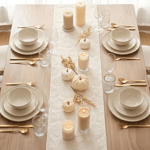 Artoid Mode Beige Soft 3D Jacquard Fall Table Runner 13x72 Inch