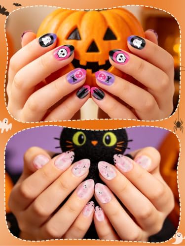 Kids Halloween Press-On Nail Set - 9 Styles Pumpkin Ghost Web Bat - Variation of THIS listing