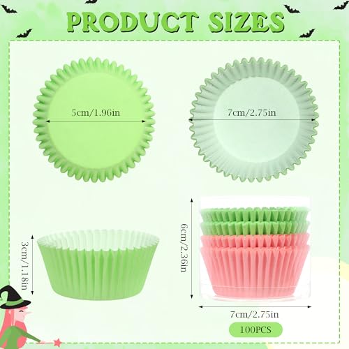 Pink and Green Cupcake Liners Set - Witch Themed Baking Cups for Parties - Style A