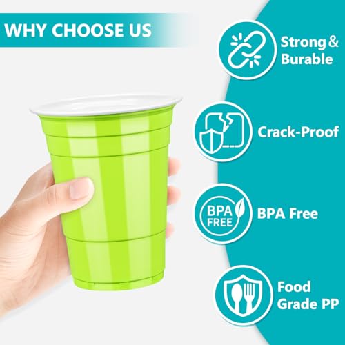 Lime Green Plastic Cups - 16 oz Disposable Party Cups, 50 Pack