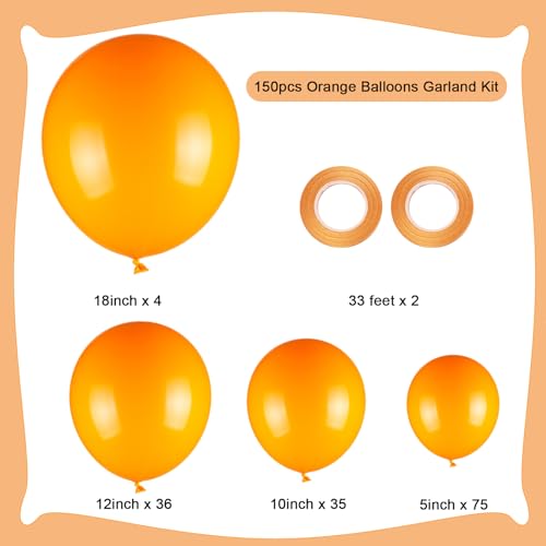 Orange Balloon Garland Arch Kit - 150pcs 4 Sizes for Party & Celebration - Variation: Orange