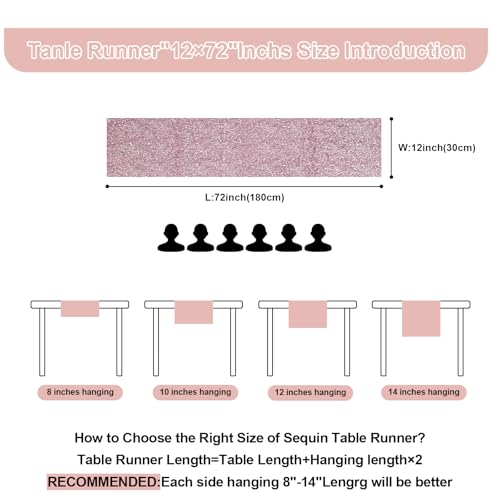 Pink Sequin Table Runner 12x72 Inch - Glitter Party Decor for Weddings & Events - 6 Pack - Pink