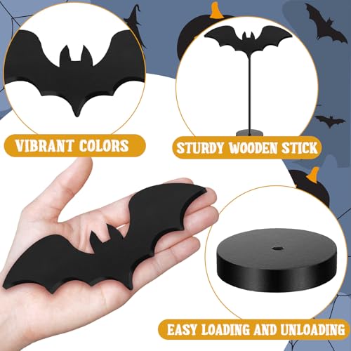 Halloween Wooden Bat Decor - Black 6 Pieces Table Decorations for Home & Party
