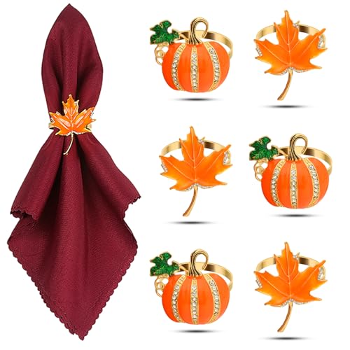 Thanksgiving Pumpkin Napkin Rings Set - 6 Piece Fall Table Decor