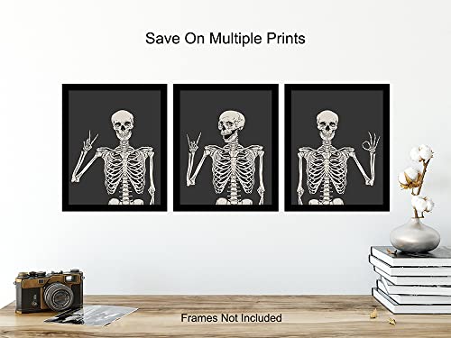 Skeleton Wall Art & Decor 11x14 Inch Prints - Halloween Gothic Home Decor - Pagan & Funny Skull Artwork - Variation 3
