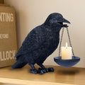 Gothic Crow Candle Holder - Raven Tealight Lamp for Halloween Decor, Black Resin Bird Statue