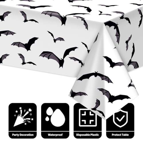White Bat Halloween Tablecloths - 3 Pack Waterproof 54x108 Inch Decorations