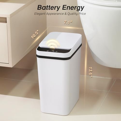 FRESHLIX 4 Gallon Touchless Bathroom Trash Can with Lid - White, Battery Operated