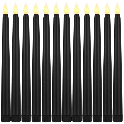 8.5 Inch Black LED Flameless Taper Candles Bulk - Safe Battery-Operated Decor
