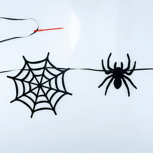 Halloween Spider Web Garland with Felt Spiders - 2 Pack Indoor Outdoor Decor